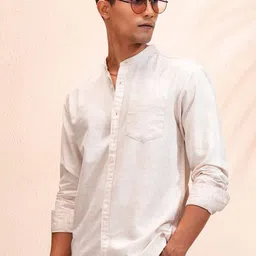 LOCOMOTIVE Men Band Collar Solid Cotton Casual Shirt-image-42