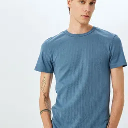 Koton Men Self Design Round Neck Cotton T-shirt-image-97