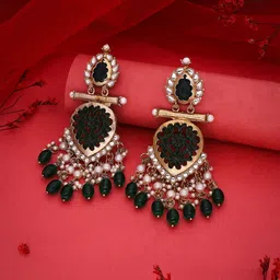 Anouk Gold-Plated Kundan Studded & Pearls Beaded Teardrop Shaped Drop Earrings image 4