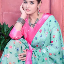 Anouk Rustic Floral Printed Zari Block Print Saree-0