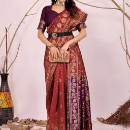 Moda Rapido Maroon Woven Design Silk Cotton Kanjeevaram Sarees-picture-20
