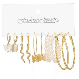 GOLDIWALA Set Of 10 Gold Plated Pearls Beaded Circular Hoop Earrings image 3