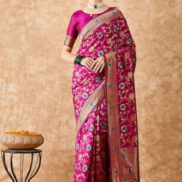 DEVATITHI Ethnic Motifs Zari Silk Blend Banarasi Saree-picture-17