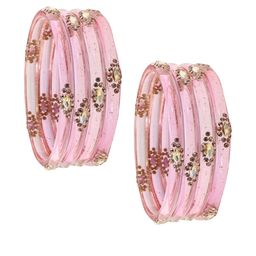 ZULKA Glass Bangles Kada Set For Women & Girls With Golden Zircon Stone & Kundan,Pack of 8-image-0