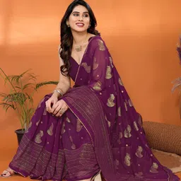 KALINI Purple Poly Georgette Woven Design Sarees-picture-15