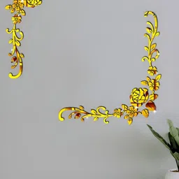 VAH Kya Bat Hai !! Yellow 2 Pieces Wall Corner Flower Mirror Stickers-image-14