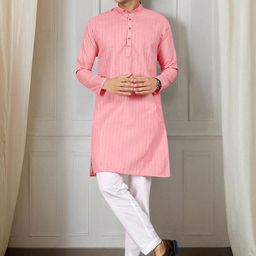 Anouk Striped Band Collar Straight Kurta-image-17