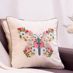 haus & kinder Blossom Butterfly White & Green Embroidered Cotton Square Cushion Covers-image-91