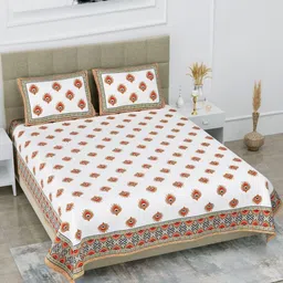 HOMELINE Orange Colored Ethnic Motifs Printed Cotton 180 TC King Bedsheet Set 2.74 x 2.54m-image-78