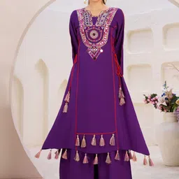 Fusionic Embroidered Square Neck Long Sleeve Tunic With Palazzo Co-Ords-image-88