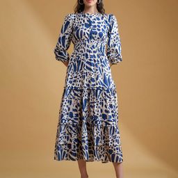 R.Code by The Roadster Life Co. Women Bishop Sleeves Layered Fit & Flare Midi Dress-image-99
