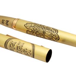 Goddess Ambe Mata & Jai Mata Di Engraved On Antique Metal Body Magnetic Cap Roller Ball Pen-image-52