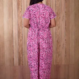 CLYMAA Pink Pure Cotton Maxi Printed Nightdress-picture-41