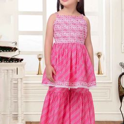 Lagorii Girls Ethnic Motifs Embroidered Regular Thread Work Kurti with Sharara-image-30