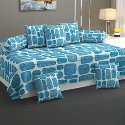 HIYANSHI HOME FURNISHING Blue Geometric Printed Cotton Diwan Set-image-65