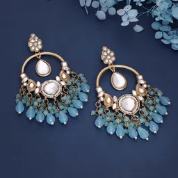 Anouk Gold-Plated Artificial Stones Studded Contemporary Drop Earrings-12