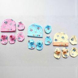 GARCY Kids Pink Blue & Orange 9 Pcs Printed Woolen Blend Caps & Socks With Pair Of Gloves-36