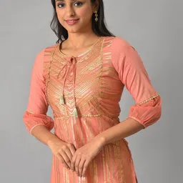 AURELIA Embellished Keyhole Neck Sequined Block Print Kurta image 2