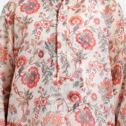 PICCOLO Boys Cream-Coloured & Red Floral Printed Regular Kurta with Pyjamas image 3