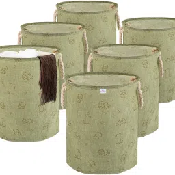 Polypropylene, Jute Pack of 6 45 Ltr Clothes Basket with Handles | GM-19-GRN | Dog Print - Green Storage Basket-image-94