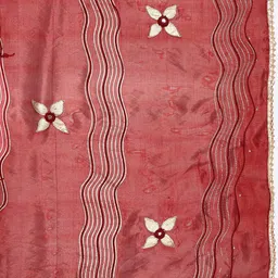 Clora Creation Maroon & Gold-Toned Embroidered Dupatta with Mirror Work image 4
