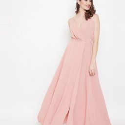 Women Fit and Flare Pink Maxi/Full Length Dress-image-55