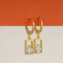 Sterling Silver Golden Bask in Glory Hoop Danglers for girls and womens Zircon Sterling Silver Hoop Earring-image-4