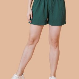 Solid Women Green Casual Shorts-image-35
