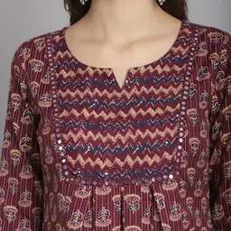 KALINI Notched Neck Mirror Work Floral Printed A Line Kurti with Trouser & Dupatta image 2