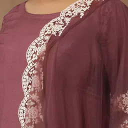 INDDUS PLUS Size Embroidered Thread Work Straight Kurta With Trousers & Dupatta image 2