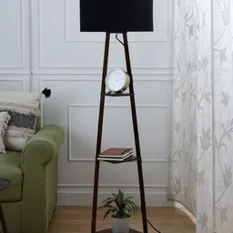 SANDED EDGE Brown Lamp With 3 Tier Shelf Space With Spherical Shape Shade image 3