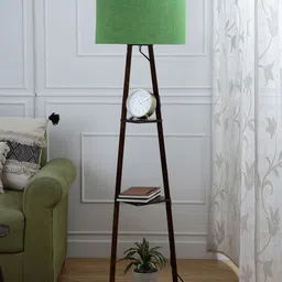 SANDED EDGE 3 Tier Shelf Space in Walnut Hand Polished with Oval Shape Shade Magnum Lamp image 3