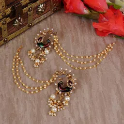 Latest Bahubali Design Stylish Party Wear Traditional Pearl Earrings Pearl Alloy Earring Set-image-11