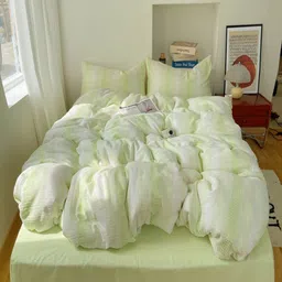 JC HOME Green & White 4 Pieces Printed Double King Bedding Set-image-35