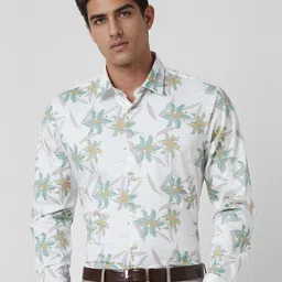 V Dot Men Slim Fit Spread Collar Floral Printed Cotton Formal Shirt-image-34