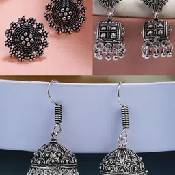 Anouk Set of 3 Silver-Plated Oxidised Earrings-85