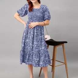 Jash Creation Women Floral Printed Square Neck Puff Sleeves Midi Fit & Flare Dress-picture-41
