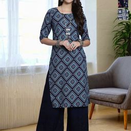 HERE&NOW Selection Of 3 Geometric Printed Round Neck Straight Kurtas-image-32