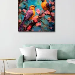 OLIVE TREE Blue & Purple Birds and Animals Printed Canvas Wall Art-image-13
