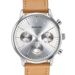 Sonata Men Embellished Dial & Leather Straps Analogue Watch 77139SL01 image 2