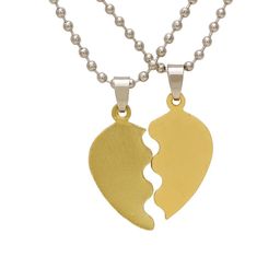 missmister Stainless steel half Super shiny Gold and and half Buff Split heartshape chain pendant-picture-16
