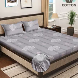 myntra elegant homes Myntra Elegant HomesMulticolor Floral 400 TC Pure Cotton Fitted Double Bedsheet Set-picture-9