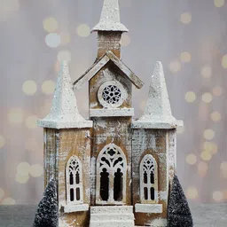 Little Surprise Box LLP Brown Snow Dusted Wooden Church Christmas Table Decor-picture-14