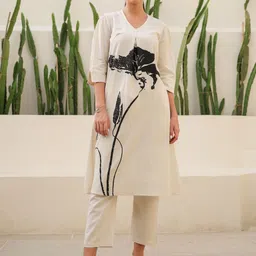 JISORA Women's Beige Solid Cotton Flex Top With Trousers Co-Ord Set-image-65