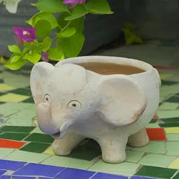 Swadeh Brown Elephant Shaped Clay Planter Pot-image-33