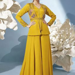 QUNIC Self Design Top With Palazzos Jacket & BeltCo-Ords-picture-13