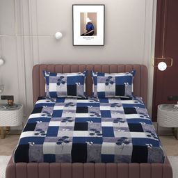 BELVOSTUM Blue & Grey Geometric 250 TC Queen Bedsheet with 2 Pillow Covers-40