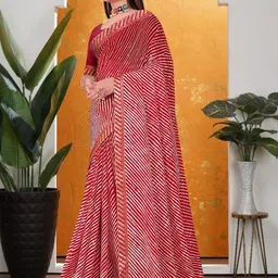 KANOODA Striped Zari Pure Georgette Leheriya Saree-picture-15