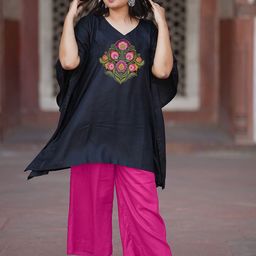 LetsDressUp Ethnic Motifs Printed V-Neck Kaftan Kurta With Palazzos-image-60