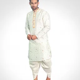 House of Aqss Men Printed Regular Dupion Silk Kurta with Dhoti Pants image 4